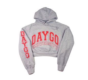 Daygo University Crop Hoodie: GREY/RED