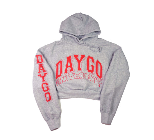 Daygo University Crop Hoodie: GREY/RED